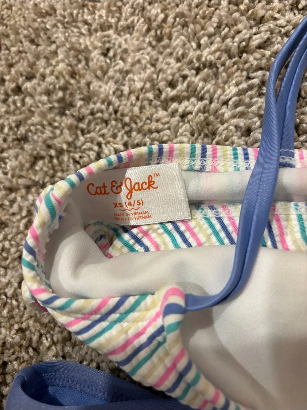 Cat & Jack Blue Bottoms with Multi-Color Striped Ruffle Tankini